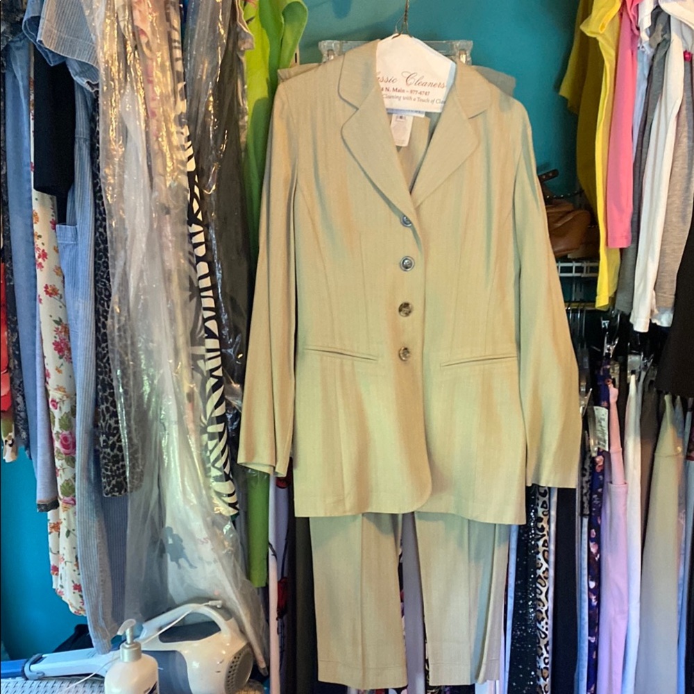 Beige Pinstripe Blazer and Pants Set